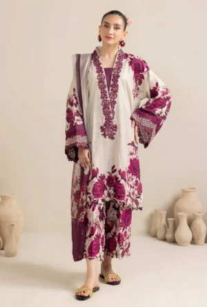Unstitched 3 Piece Digital Printed Lawn Suit with Printed Monar Dupatta