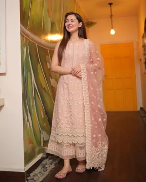 3 Piece Unstitched Heavy Embroidered Lawn Suit  Fully Embroidered Organza Dupatta