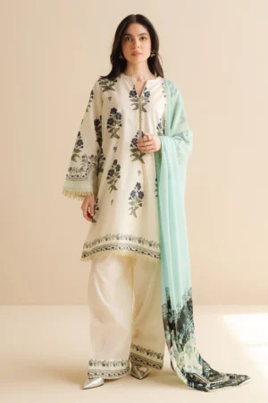Unstitched 3 Piece Digital Printed Lawn Suit with Printed Polly Lawn Dupatta