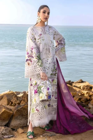 Unstitched 3 Piece Printed Lawn Febric With Embroidered Patch With Embroidered Net Dupatta