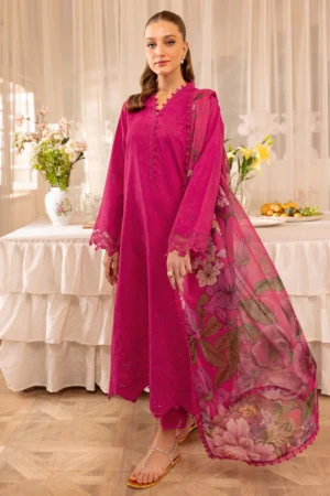 Unstitched 3 Piece Fully Embroidered Lawn Dress With Printed Monar Dupatta