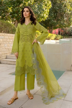 Unstitched 3 Piece Fully Embroidered Lawn Suit With Embroidered Cotton Net Dupatta