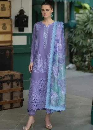 3 Piece Unstitched Heavy Embroidered Chickan Kari Lawn Suit (Digital Printed Cotton Net Dupatta with Sequins Embroidered lace)