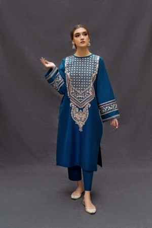Embroidered Dhanak 2 Piece Shirt With Dyed Trouser