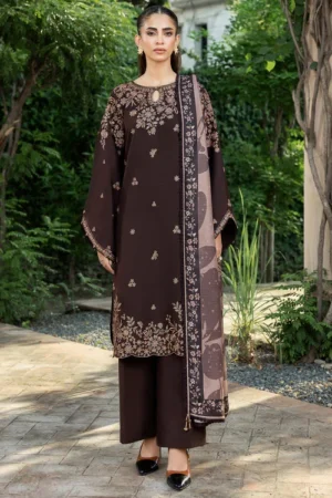 Unstitched Heavy Embroidered 3 PEC Dhanak Suit With Heavy Embroidered Dhanak Shawl