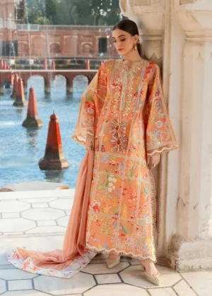 Unstitched 3 Pec Digital Printing & Embroidered Lawn Suit With Printed Polly Lawn Dupatta