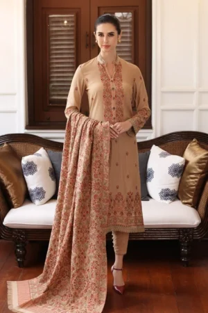 3 Piece Unstitched Heavy Embroidered Dhanak Wool Suit ( Heavy Embroidered Dhanak Shawl )