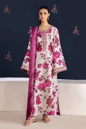 Unstitched 3 Pec Digital Printing & Embroidered Lawn Suit With Printed Lawn Dupatta