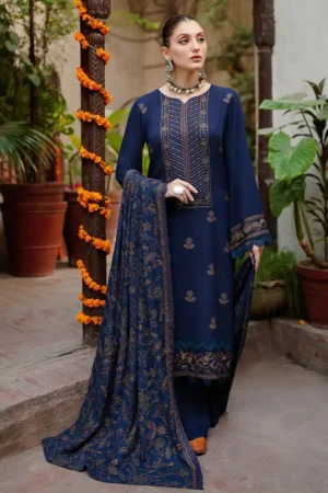 3 Piece Unstitched Heavy Embroidered Dhanak Wool Suit ( Heavy Embroidered Dhanak Shawl )
