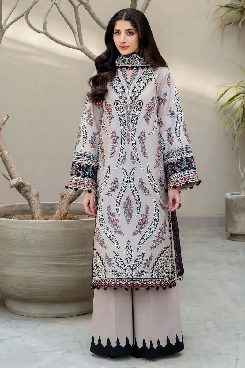 Unstitched 3 Pec Fully Embroidered Lawn Suit With Printed Lawn Dupatta - Image 2