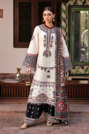 Unstitched 3 Piece Fully Embroidered Lawn Suit With Printed Monar Dupatta