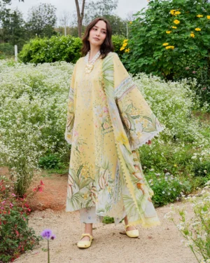 Unstitched 3 Pec Digital Printing & Embroidered Lawn Suit With Printed Lawn Dupatta