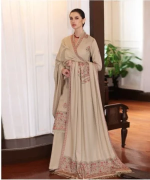 Unstitched Heavy Embroidered Dhanak Suit 3 PEC with Embroidered Dhanak Shawl