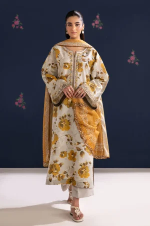 Unstitched 3 Pec Digital Printing & Embroidered Lawn Suit With Printed Lawn Dupatta