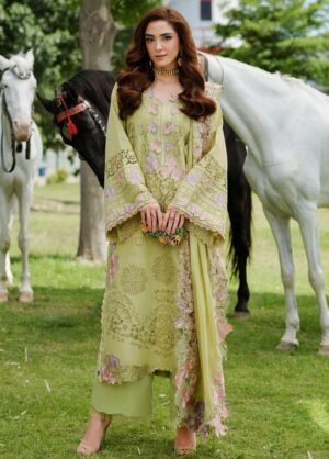 Unstitched 3 Piece Fully Embroidered Lawn Suit With Embroidered Cotton Net Dupatta