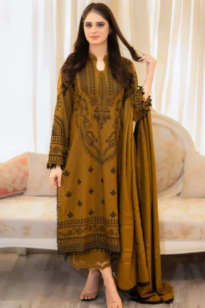 3 Piece Unstitched Fully Embroidered Dhanak Fabric With Dhanak Embroidered shawl