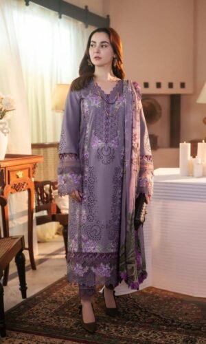 Unstitched 3 Piece Fully Embroidered Dhanak Dress With Printed Blended Dupatta