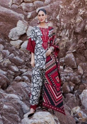 Unstitched Embroidered 3 PEC Khaddar Suit with Printed Khaddar Dupatta