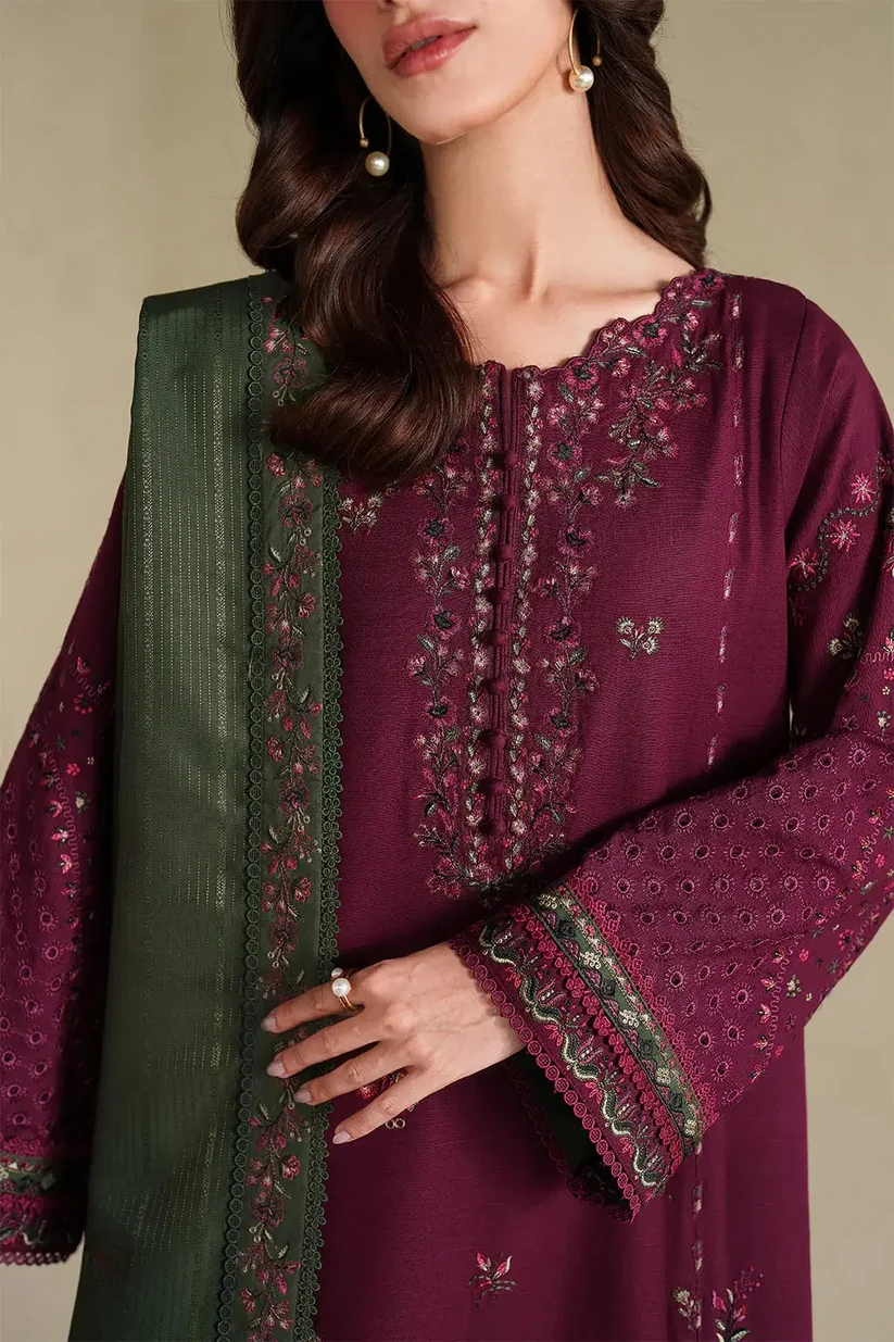 3 Piece Unstitched Embroidered Dhanak Fabric With Four-Sided Embroidered Shawl - Image 4