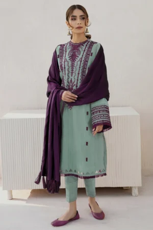 3 Piece Unstitched Embroidered Dhanak Fabric With Plain Dhanak Shawl