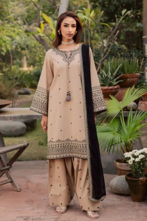 3 Piece Unstitched Embroidered Dhanak Fabric With Embroidered Dhanak Shawl