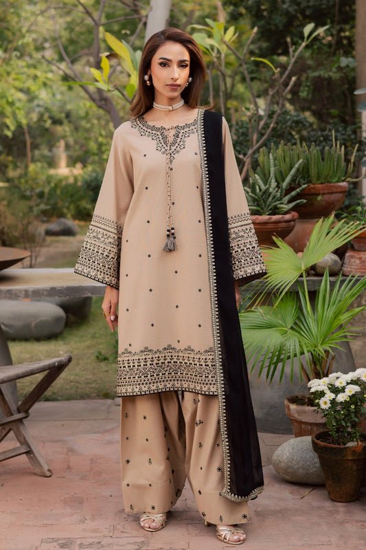 3 Piece Unstitched Embroidered Dhanak Fabric With Embroidered Dhanak Shawl