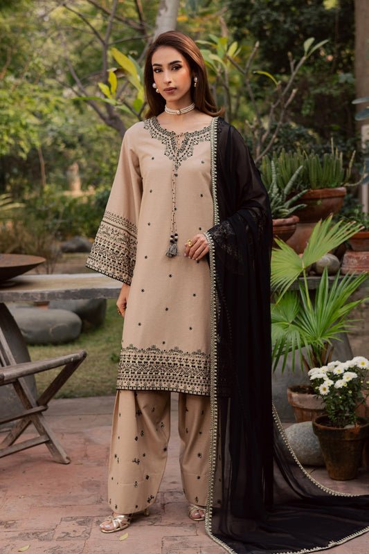 3 Piece Unstitched Embroidered Dhanak Fabric With Embroidered Dhanak Shawl - Image 5