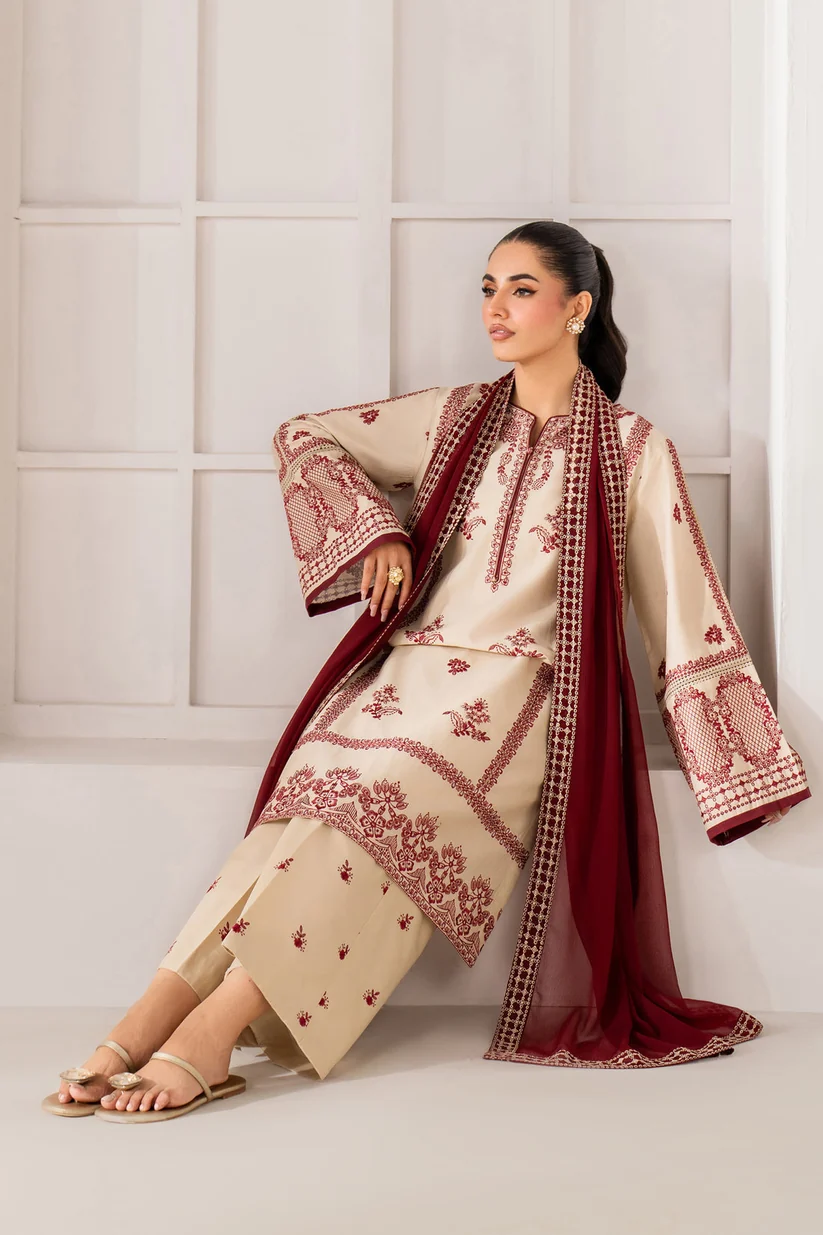 3 Piece Unstitched Heavy Embroidered Dhanak Fabric With Embroidered Dhanak Shawl - Image 6