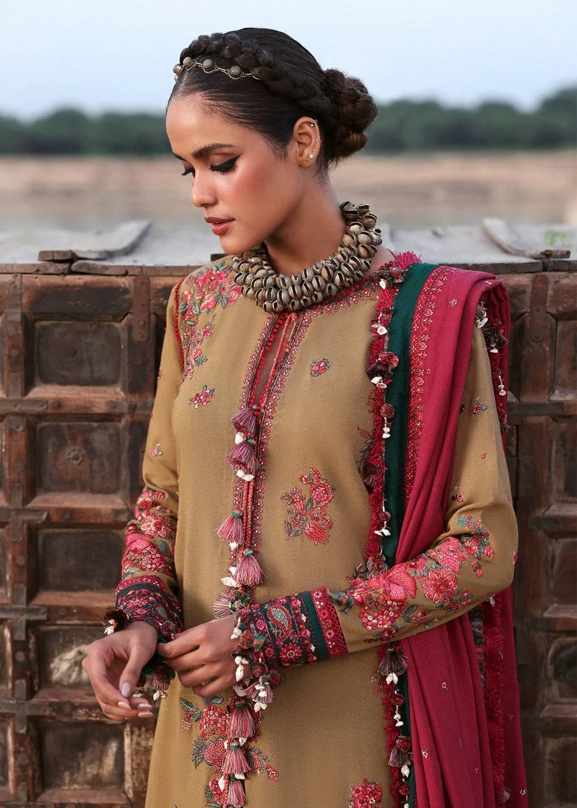 3 Piece Unstitched Embroidered Dhanak Suit With Embroidered Dhanak Shawl - Image 2