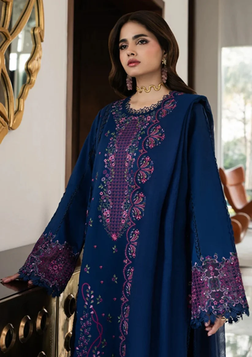 3 Piece Unstitched Embroidered Dhanak Suit With Embroidered Dhanak Shawl - Image 3