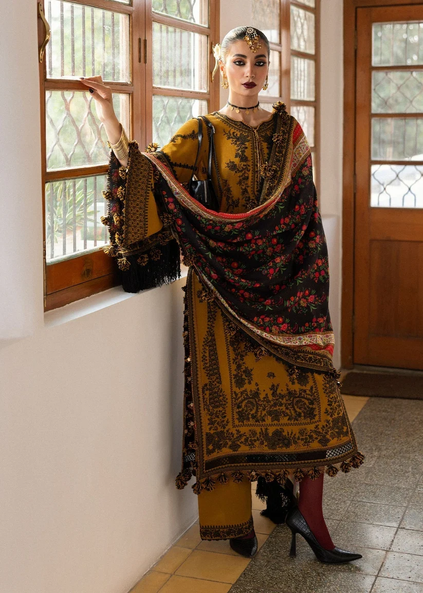 3 Piece Unstitched Embroidered Dhanak Suit With Digital Printed Blended Shawl - Image 3