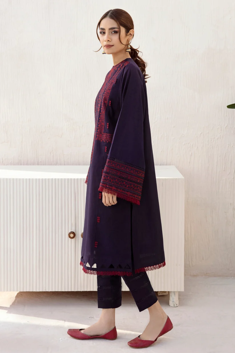 3 Piece Unstitched Embroidered Dhanak Fabric With Plain Dhanak Shawl - Image 2