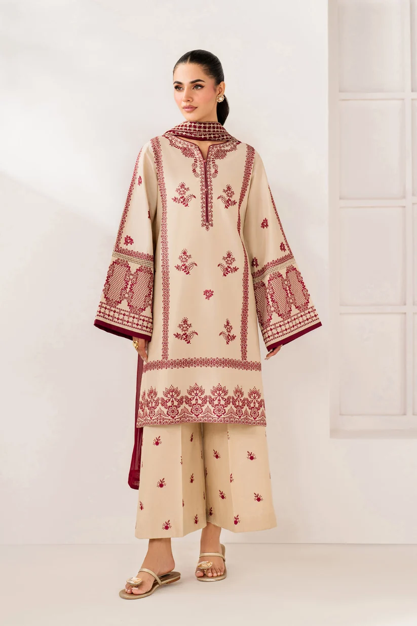 3 Piece Unstitched Heavy Embroidered Dhanak Fabric With Embroidered Dhanak Shawl - Image 2