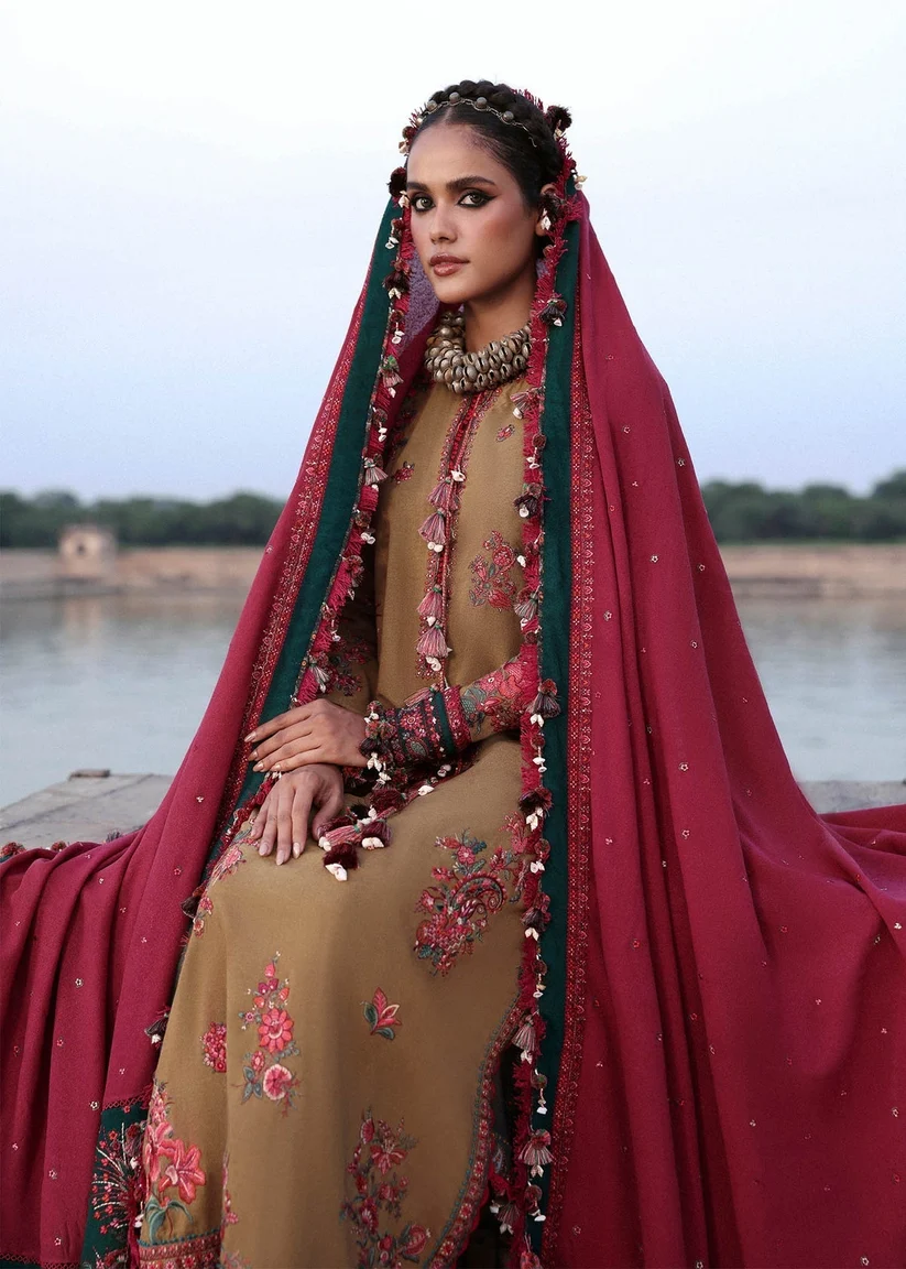 3 Piece Unstitched Embroidered Dhanak Suit With Embroidered Dhanak Shawl - Image 3
