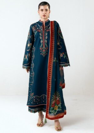 3 Piece Unstitched Heavy Embroidered Dhanak Suit ( Digital Printed Shawl)