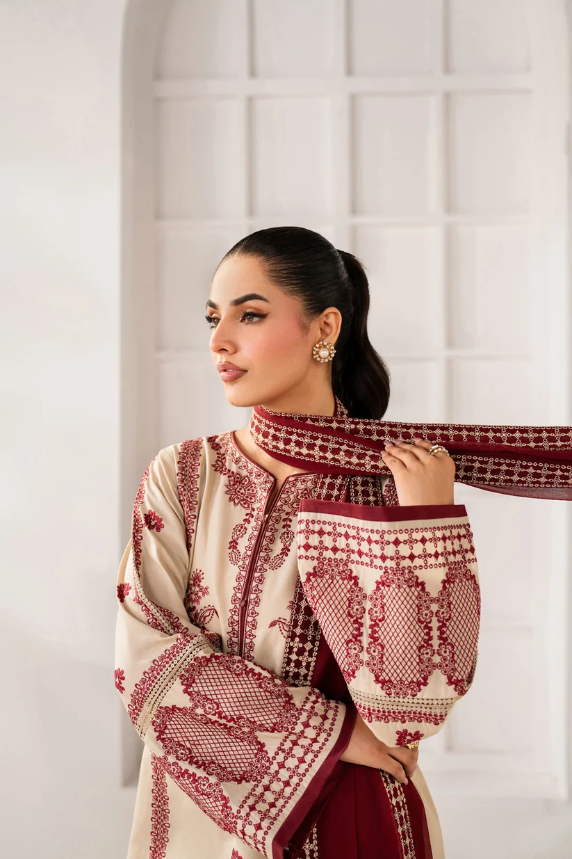 3 Piece Unstitched Heavy Embroidered Dhanak Fabric With Embroidered Dhanak Shawl - Image 3