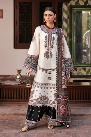 3 Piece Unstitched Embroidered Dhanak Fabric with Printed Dupatta