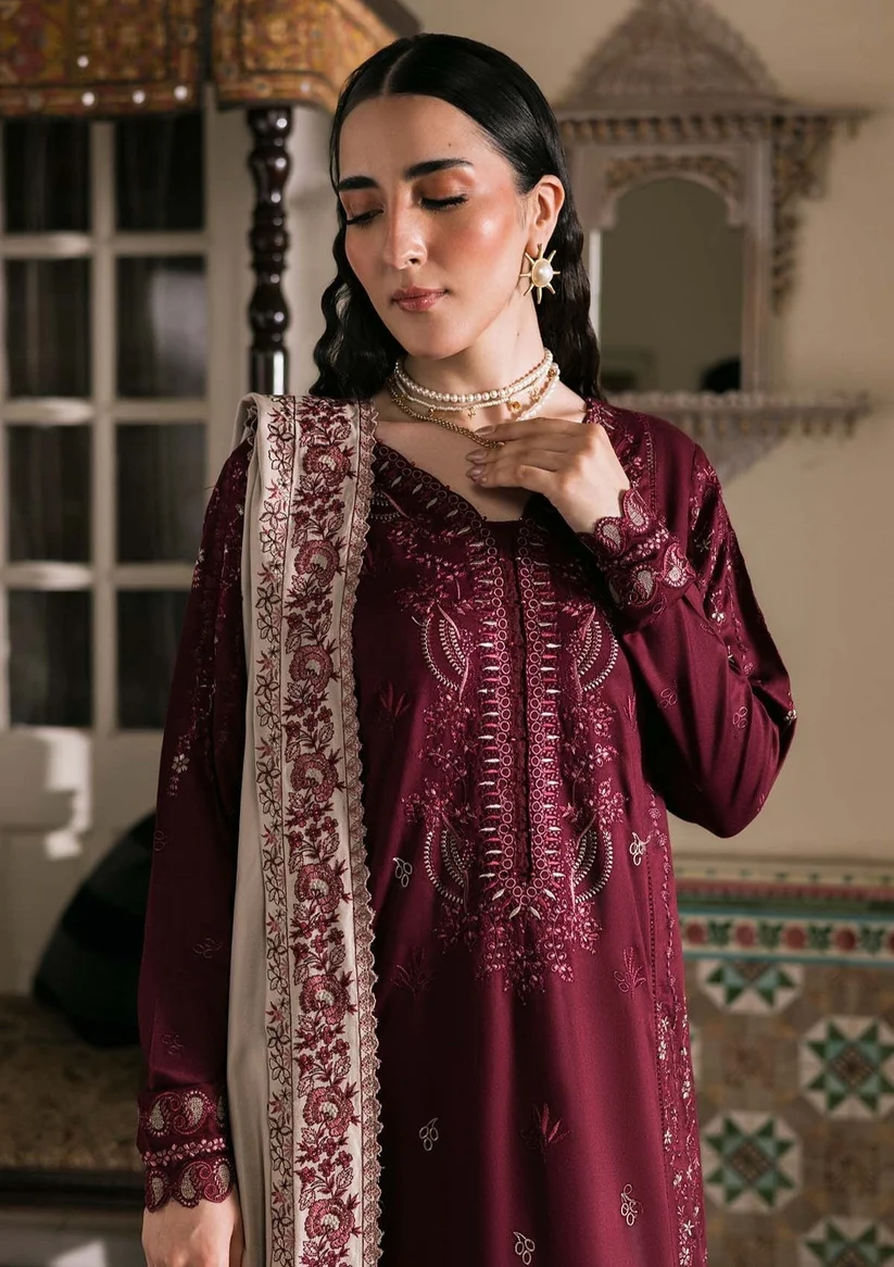 3 Piece Unstitched Embroidered Dhanak Suit With Embroidered Dhanak Shawl - Image 4