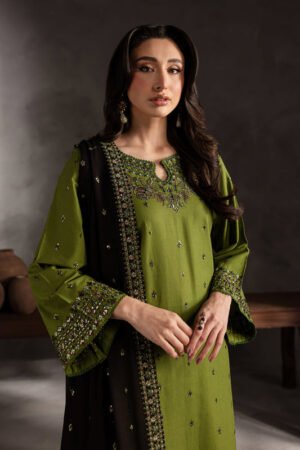 Unstitched 3 Piece Fully Embroidered Dhanak Fabric With Embroidered Dhanak Shawl