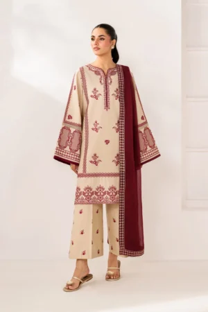3 Piece Unstitched Heavy Embroidered Dhanak Fabric With Embroidered Dhanak Shawl