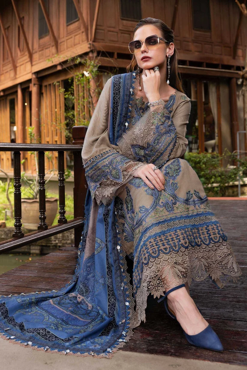 3 Piece Unstitched Heavy Embroidered Dhanak Fabric With Printed Blended Shawl - Image 5