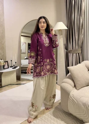 Unstitched 2 piece Fully Embroidered Dhanak Dress