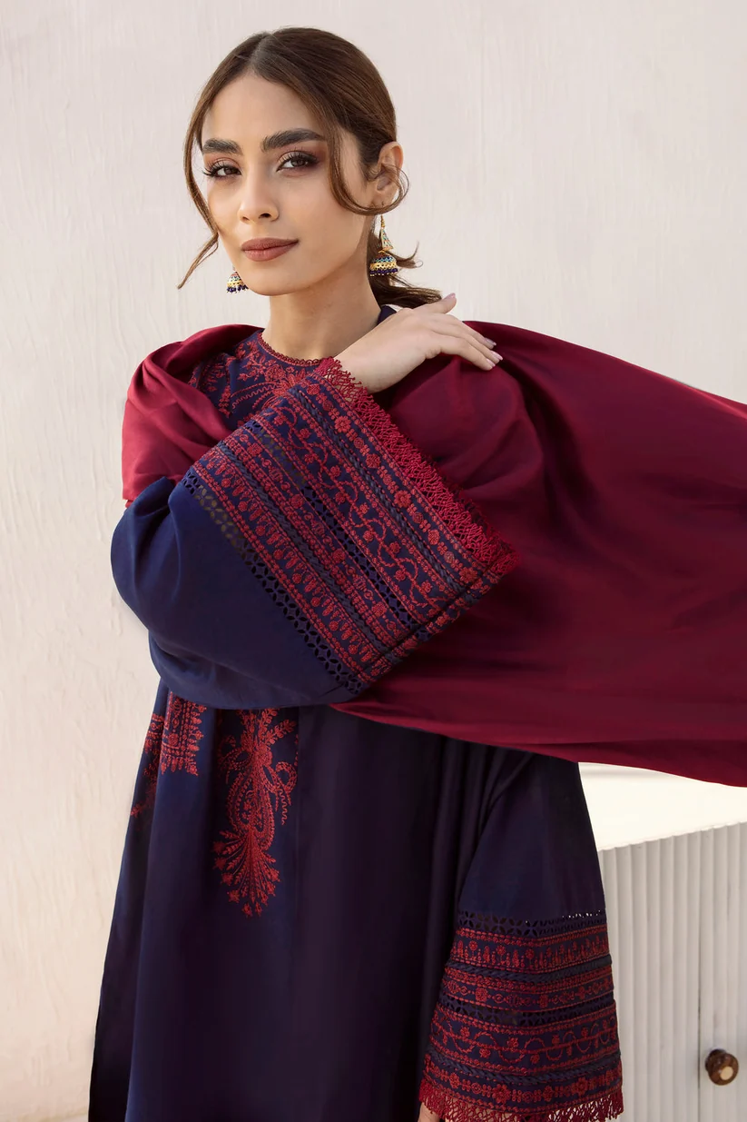 3 Piece Unstitched Embroidered Dhanak Fabric With Plain Dhanak Shawl - Image 7