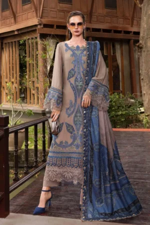 3 Piece Unstitched Heavy Embroidered Dhanak Fabric With Printed Blended Shawl