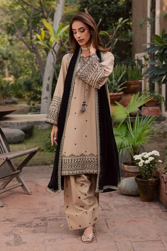 3 Piece Unstitched Embroidered Dhanak Fabric With Embroidered Dhanak Shawl - Image 2