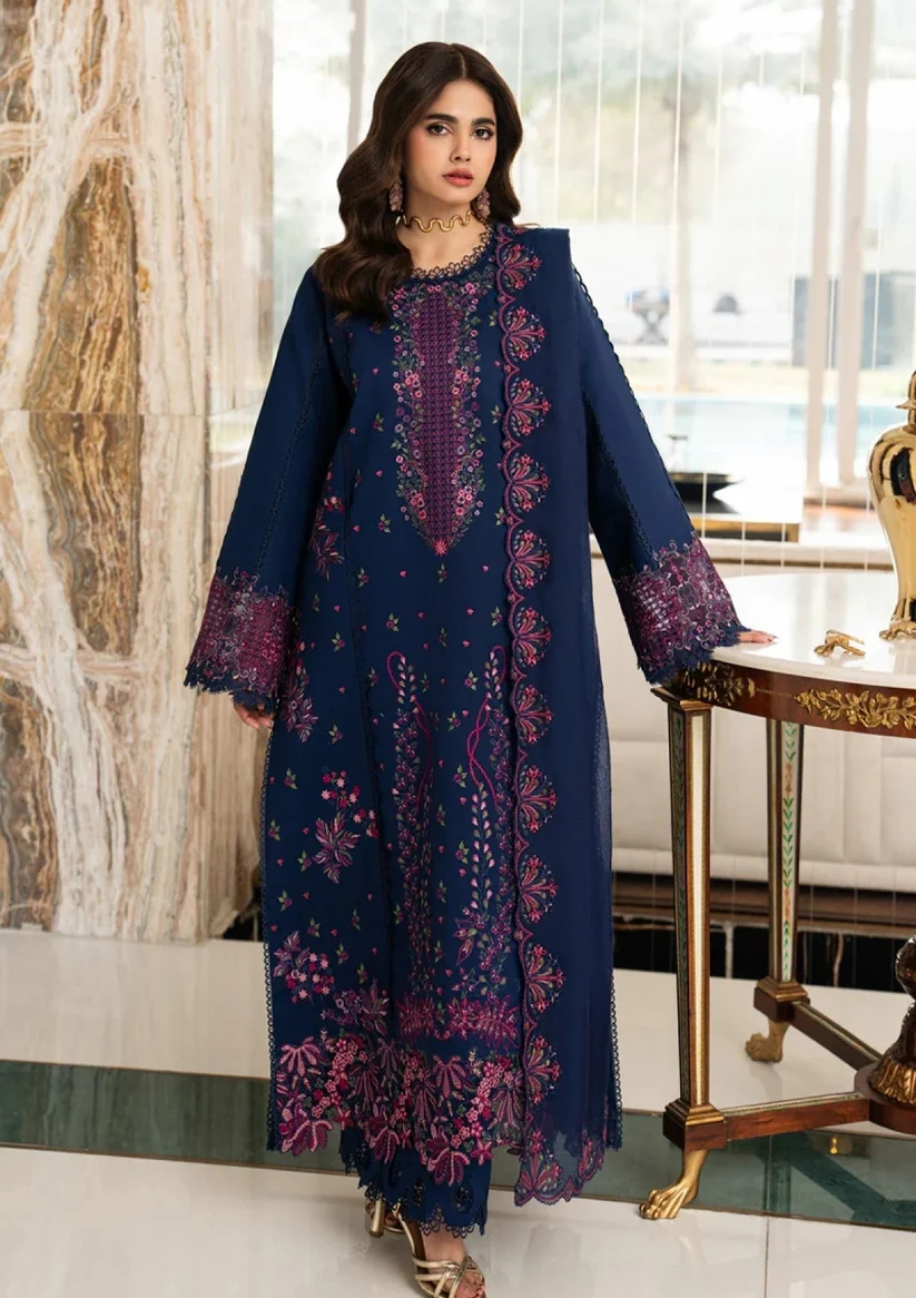 3 Piece Unstitched Embroidered Dhanak Suit With Embroidered Dhanak Shawl
