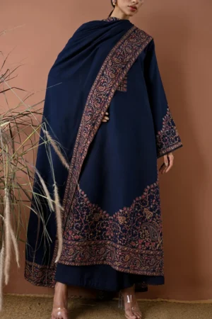 3 Piece Unstitched Embroidered Dhanak Fabric With Embroidered Dhanak Shawl