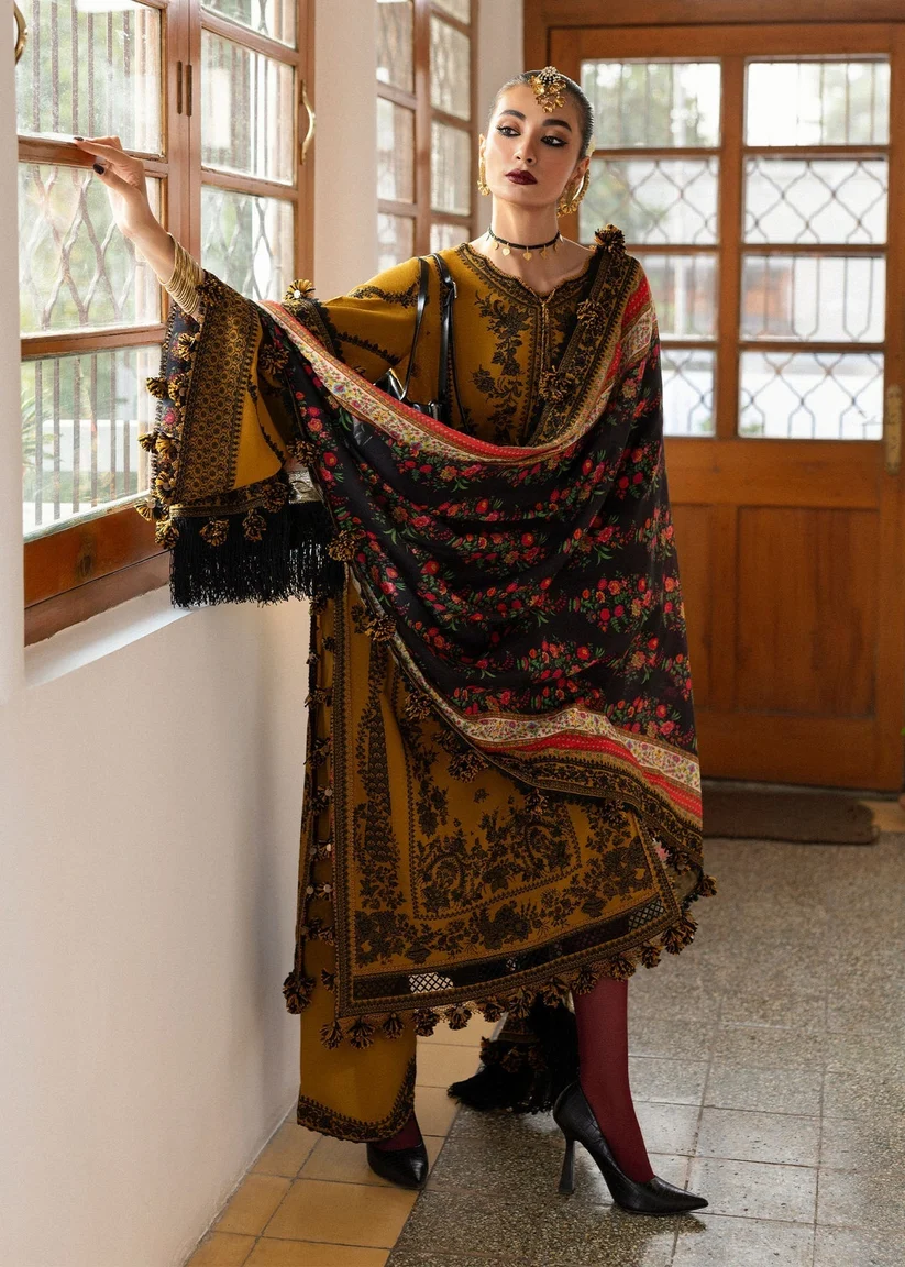 3 Piece Unstitched Embroidered Dhanak Suit With Digital Printed Blended Shawl - Image 5