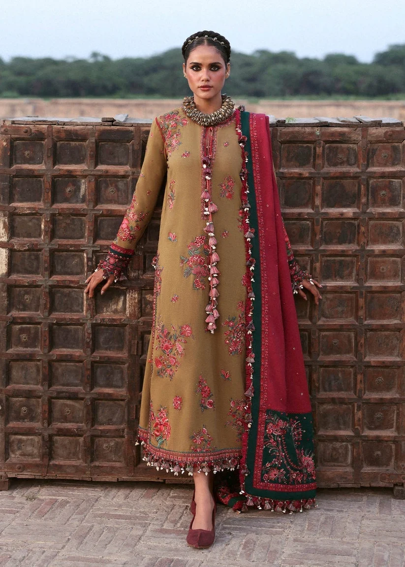 3 Piece Unstitched Embroidered Dhanak Suit With Embroidered Dhanak Shawl