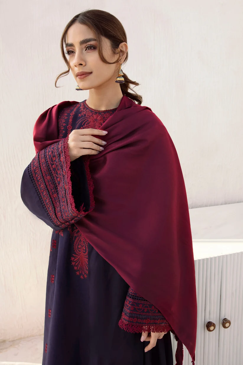 3 Piece Unstitched Embroidered Dhanak Fabric With Plain Dhanak Shawl - Image 6